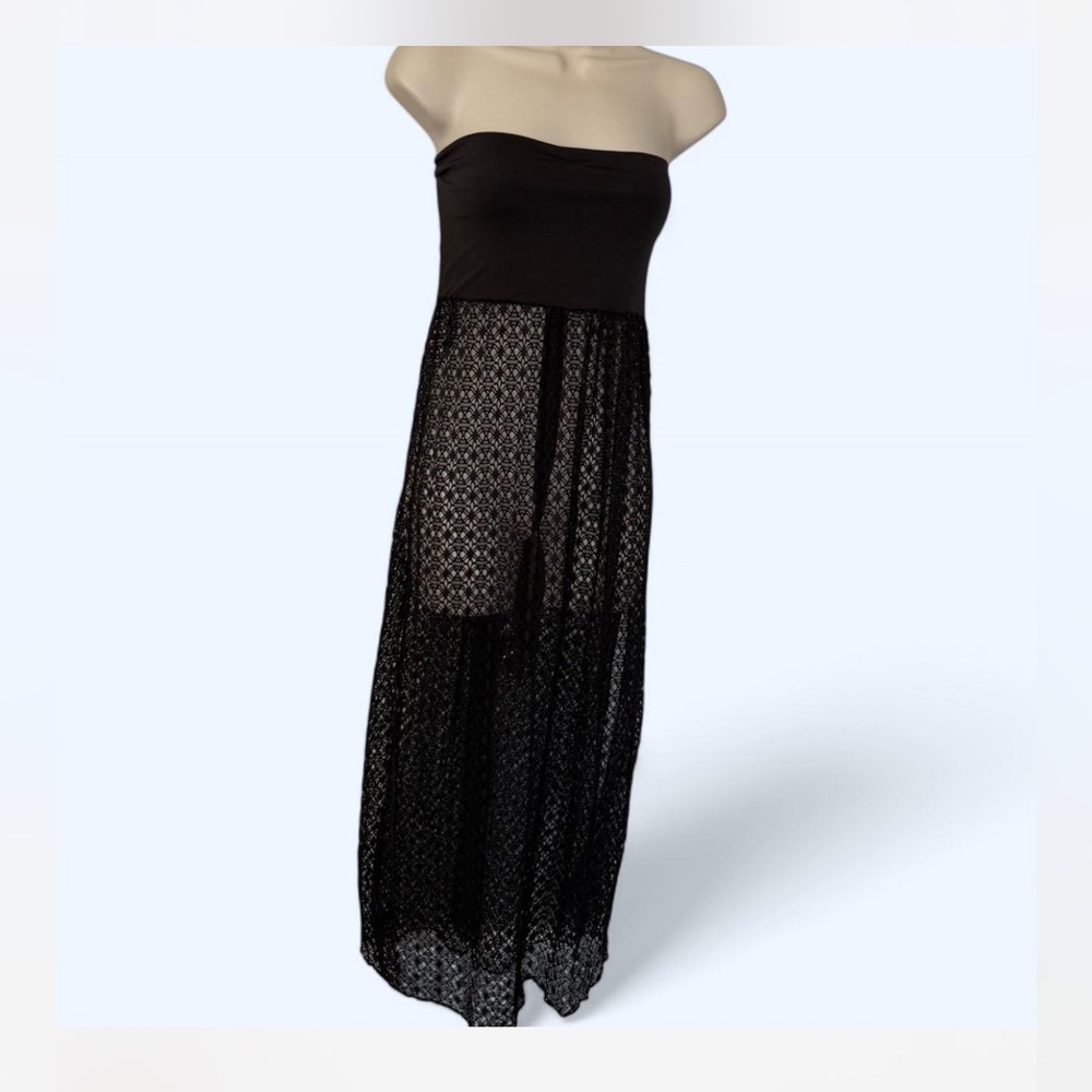Black mesh maxi dress with lace detailing and bodice coverup #festivalvibes